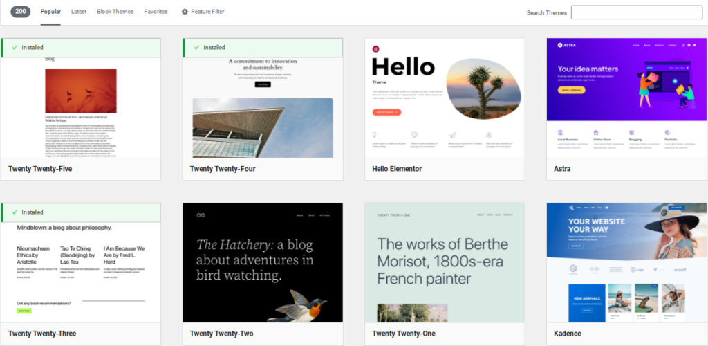 Image of themes in WordPress