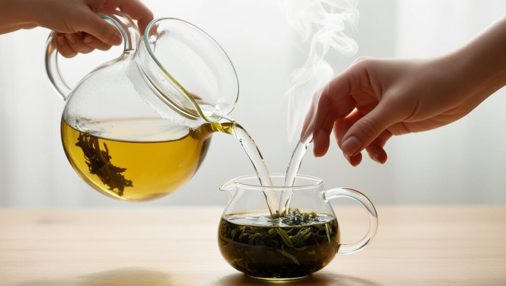 image of green tea in transparent cup